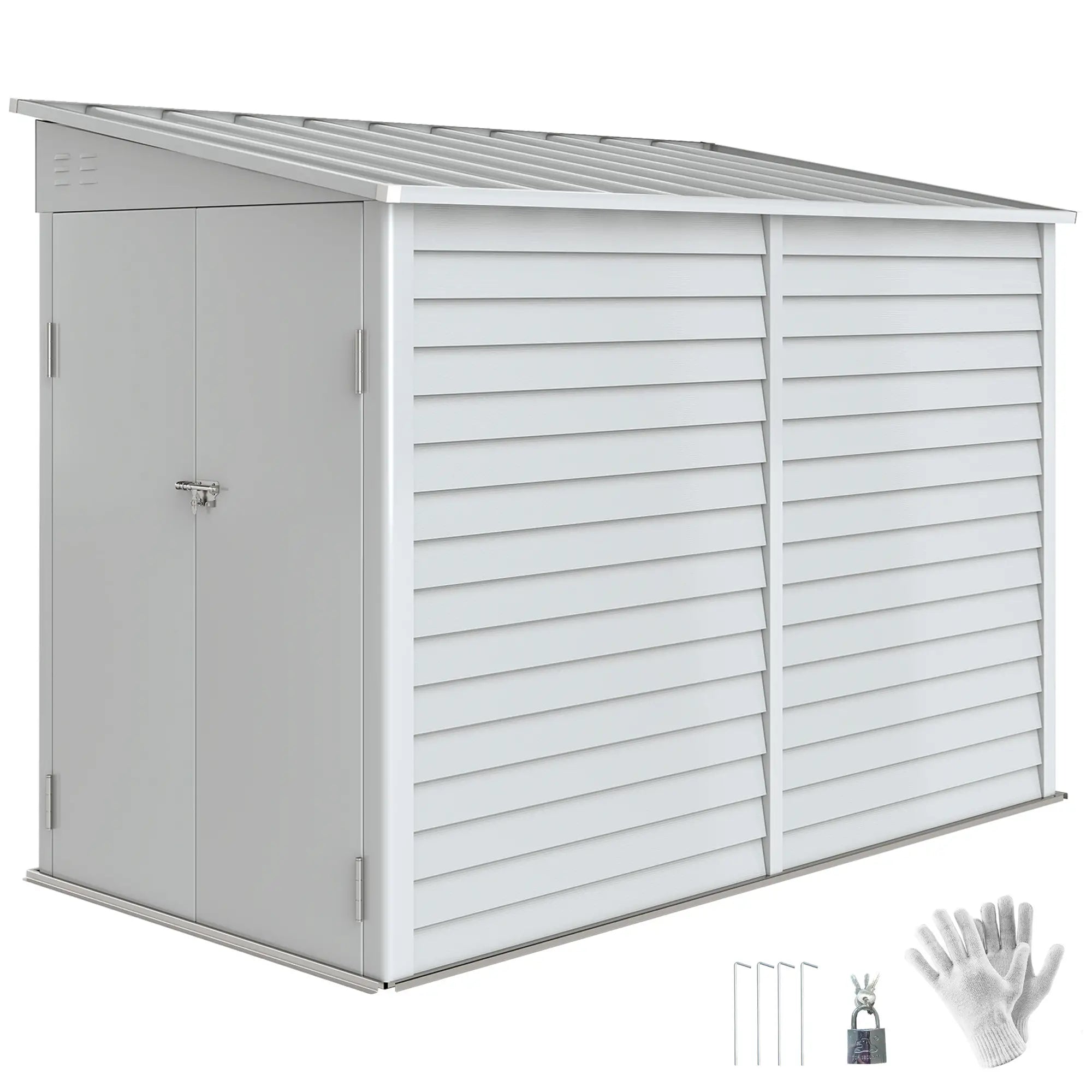 4.6' x 9' Steel Outdoor Storage Shed, Lean To Metal Tool House, White Sheds at Gallery Canada
