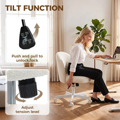 Swivel Tilt Desk Chair, Adjustable Height, Wheels, Cream White