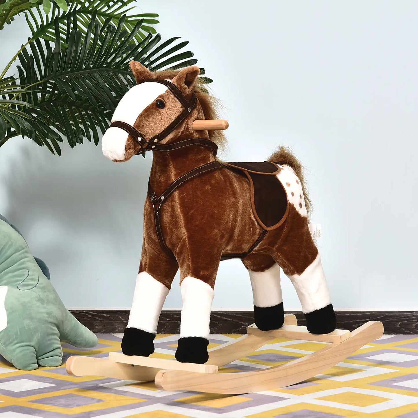 Baby Rocking Horse, Plush Animal Rocker, Ride on Toy, Realistic Sound, Brown Rocking Horses at Gallery Canada