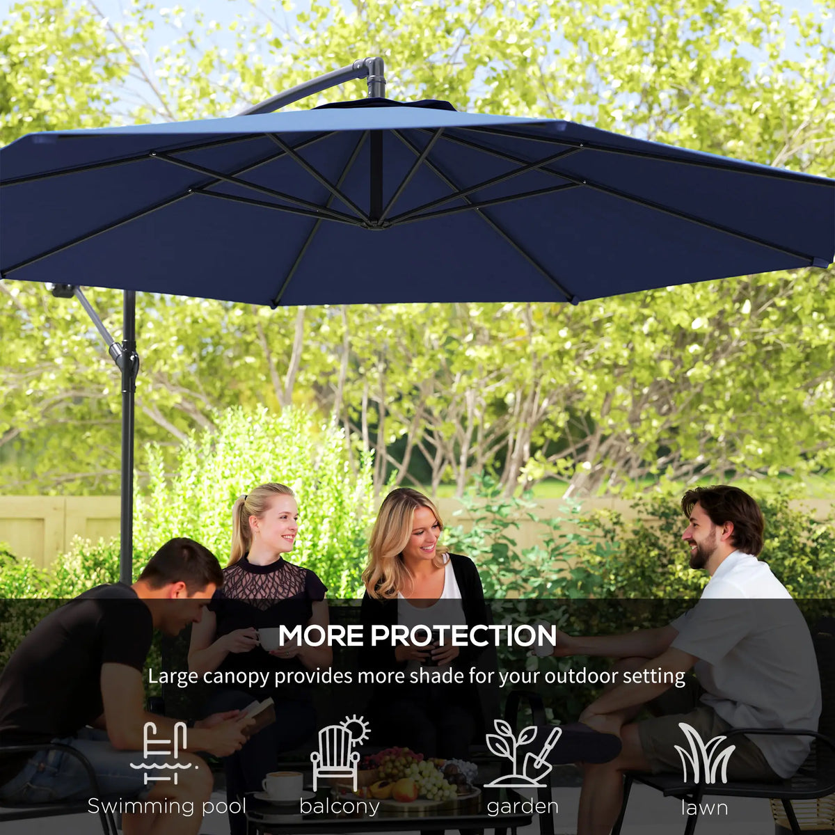 9.7ft Offset Patio Umbrella, 8 Ribs, Crank Handle, Cross Base, Blue Offset Cantilever Umbrellas at Gallery Canada