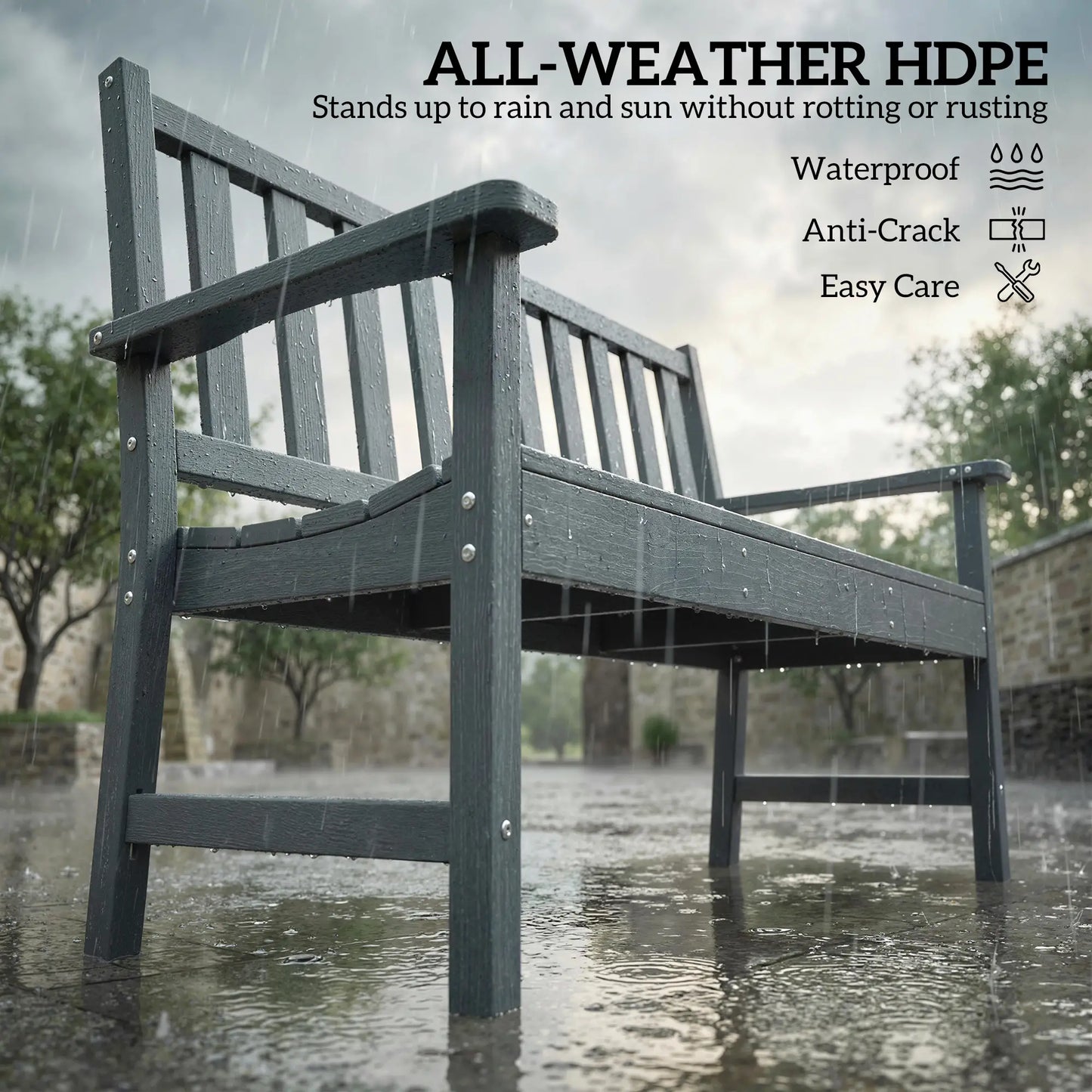 Outdoor Garden Bench, HDPE Weatherproof, 2-Person Seating Outdoor Benches at Gallery Canada
