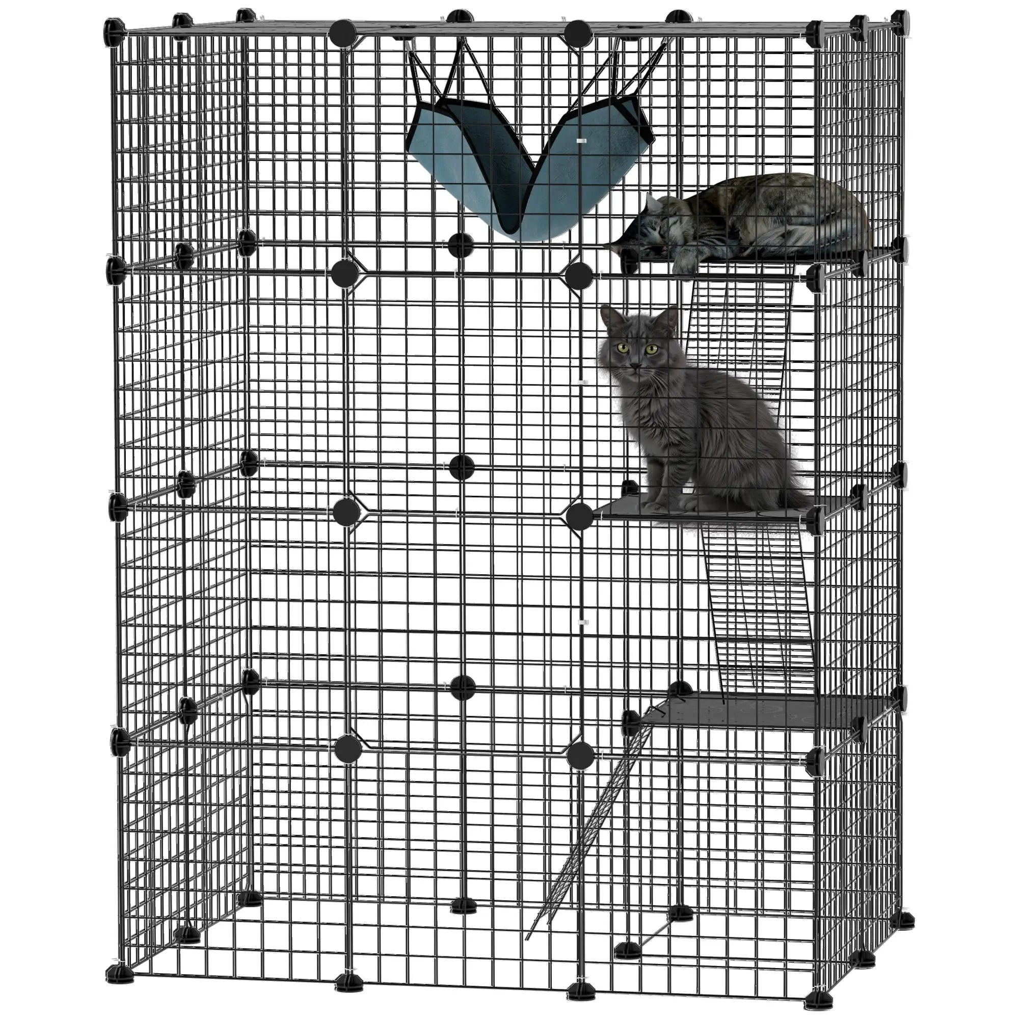 4-Tier Large Cat Cage with Hammock, Platforms, Ramps, Black Outdoor Cat Enclosures at Gallery Canada