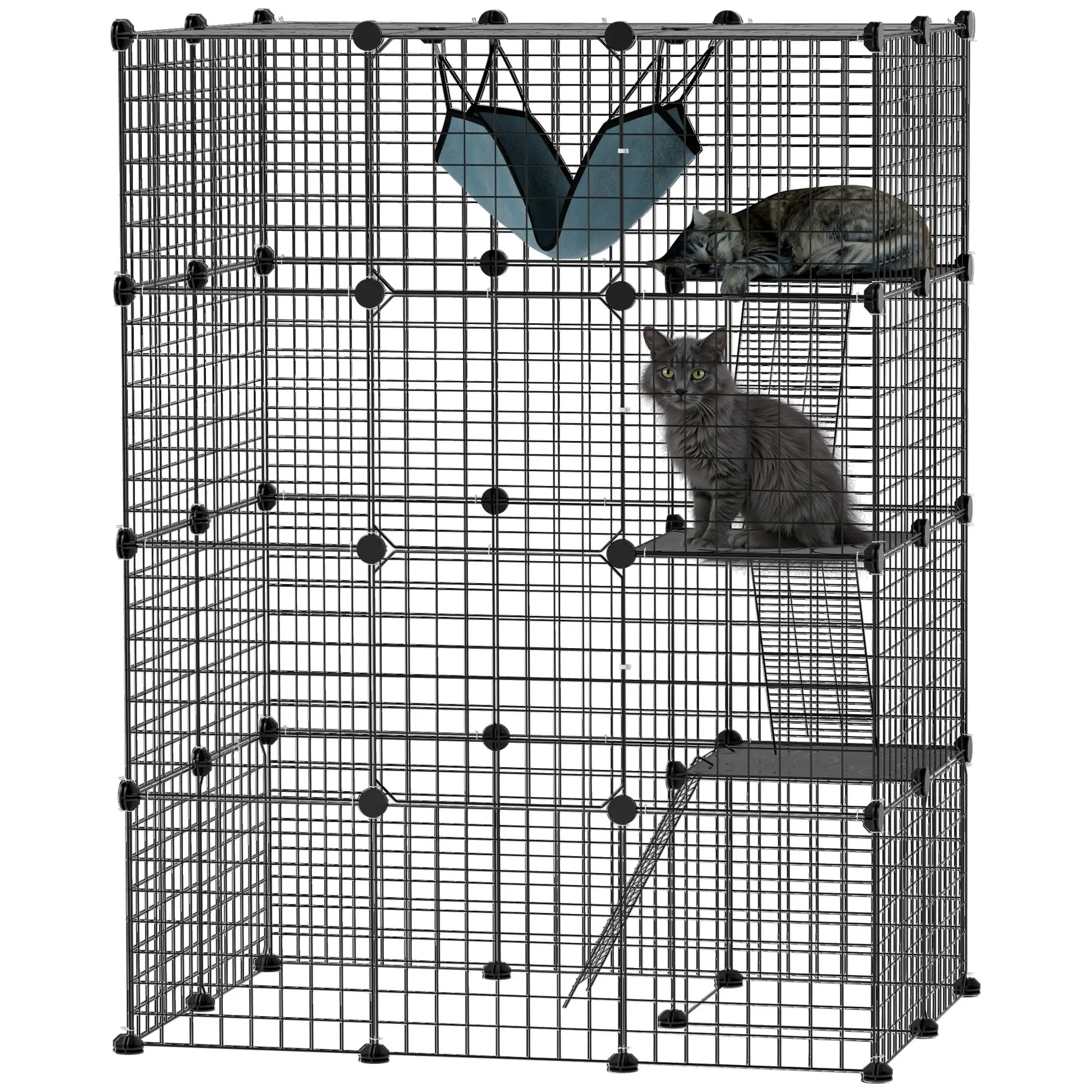 4-Tier Large Cat Cage with Hammock, Platforms, Ramps, Black Outdoor Cat Enclosures at Gallery Canada
