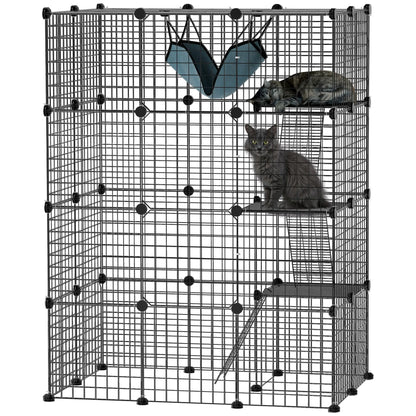 4-Tier Large Cat Cage with Hammock, Platforms, Ramps, Black Outdoor Cat Enclosures at Gallery Canada
