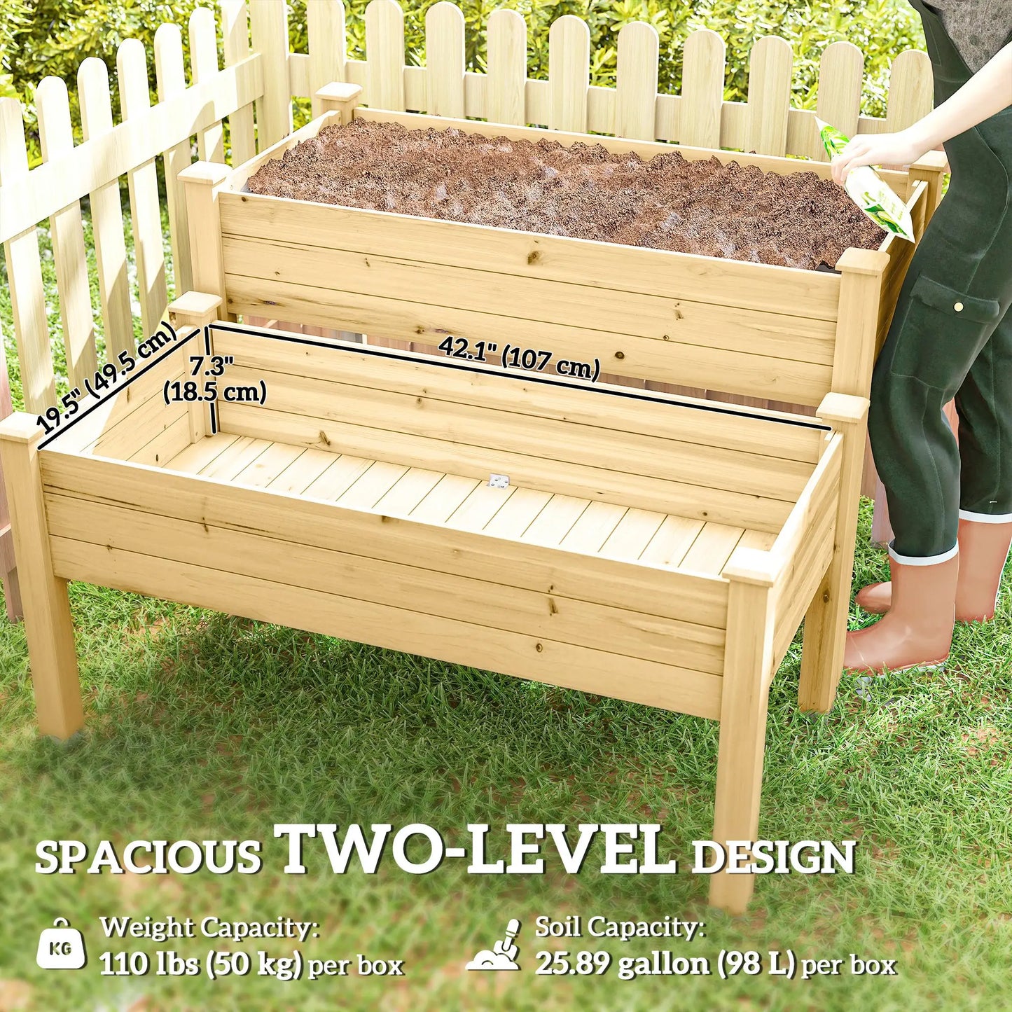 2 Tier Wood Plant Raised Bed, Grow Box Stand, Garden Step Planter Elevated Garden Beds at Gallery Canada