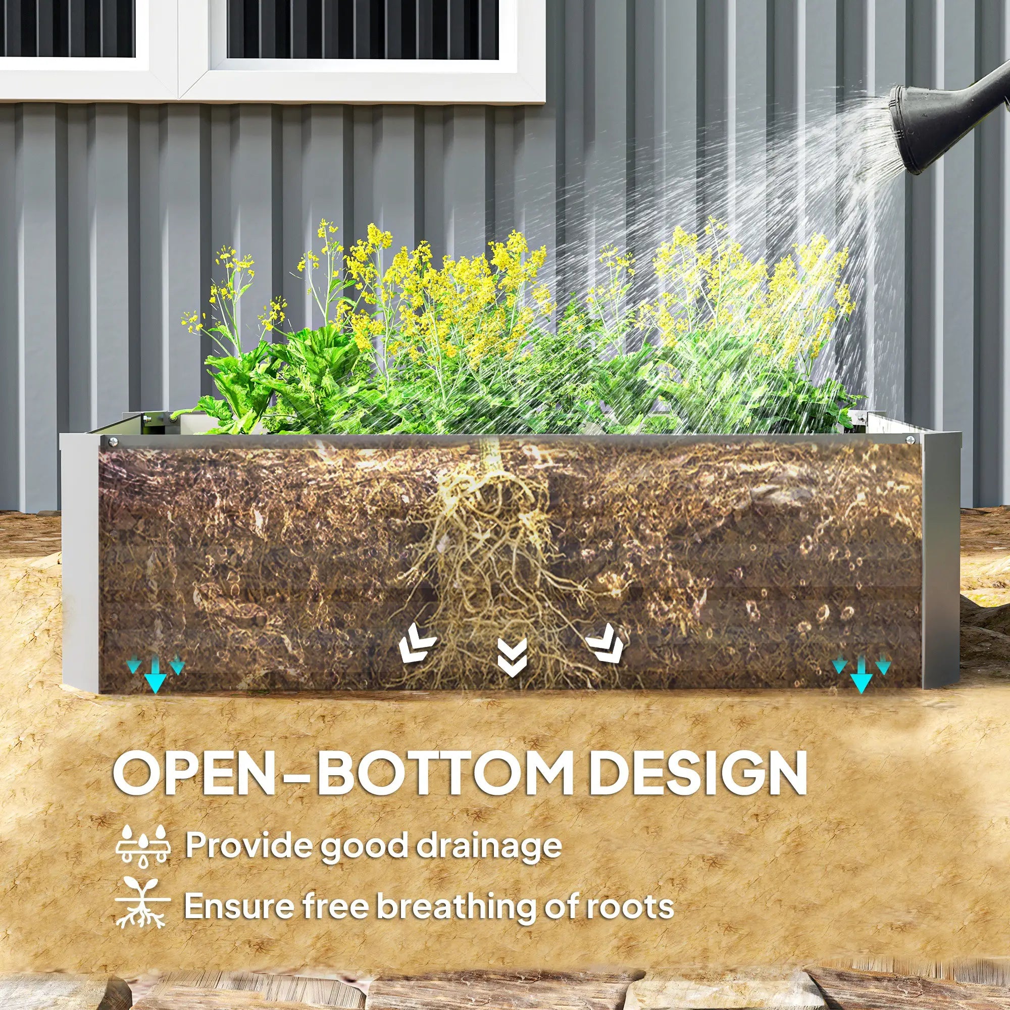 Set of 2 Galvanized Raised Garden Beds, Outdoor Planter Box, Light Grey Raised Garden Beds at Gallery Canada