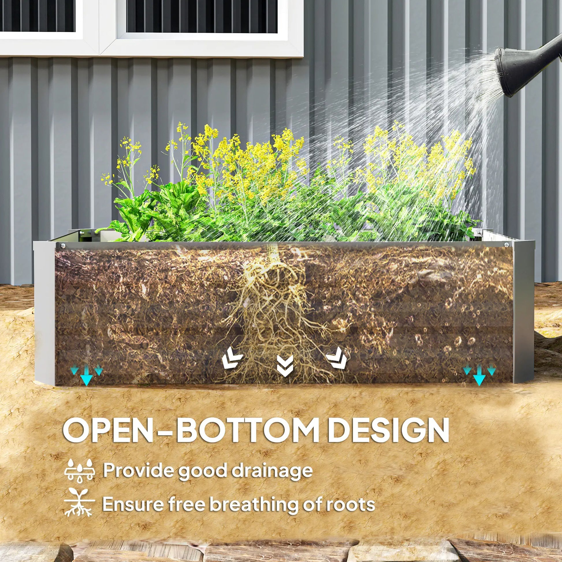 Set of 2 Galvanized Raised Garden Beds, Outdoor Planter Box, Light Grey Raised Garden Beds at Gallery Canada