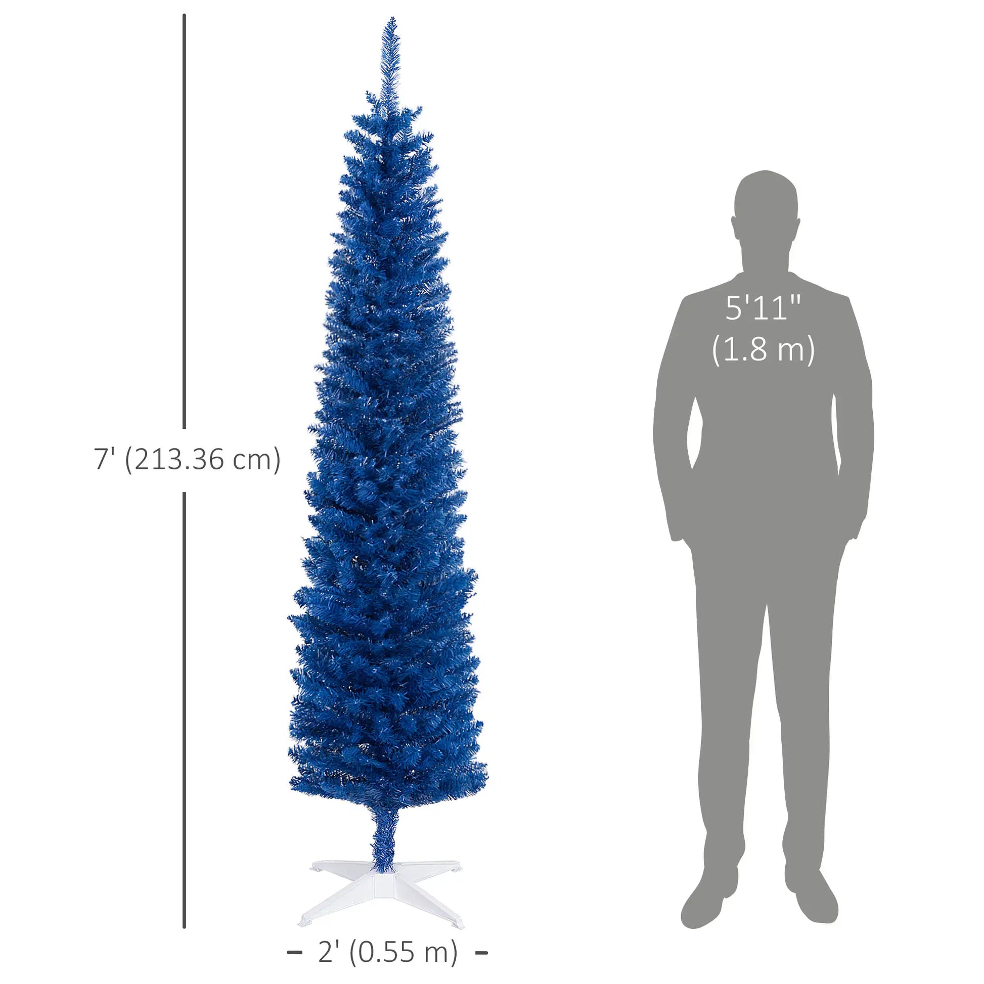 7' Slim Artificial Christmas Tree, Realistic Branches, Deep Blue Pencil Christmas Trees at Gallery Canada