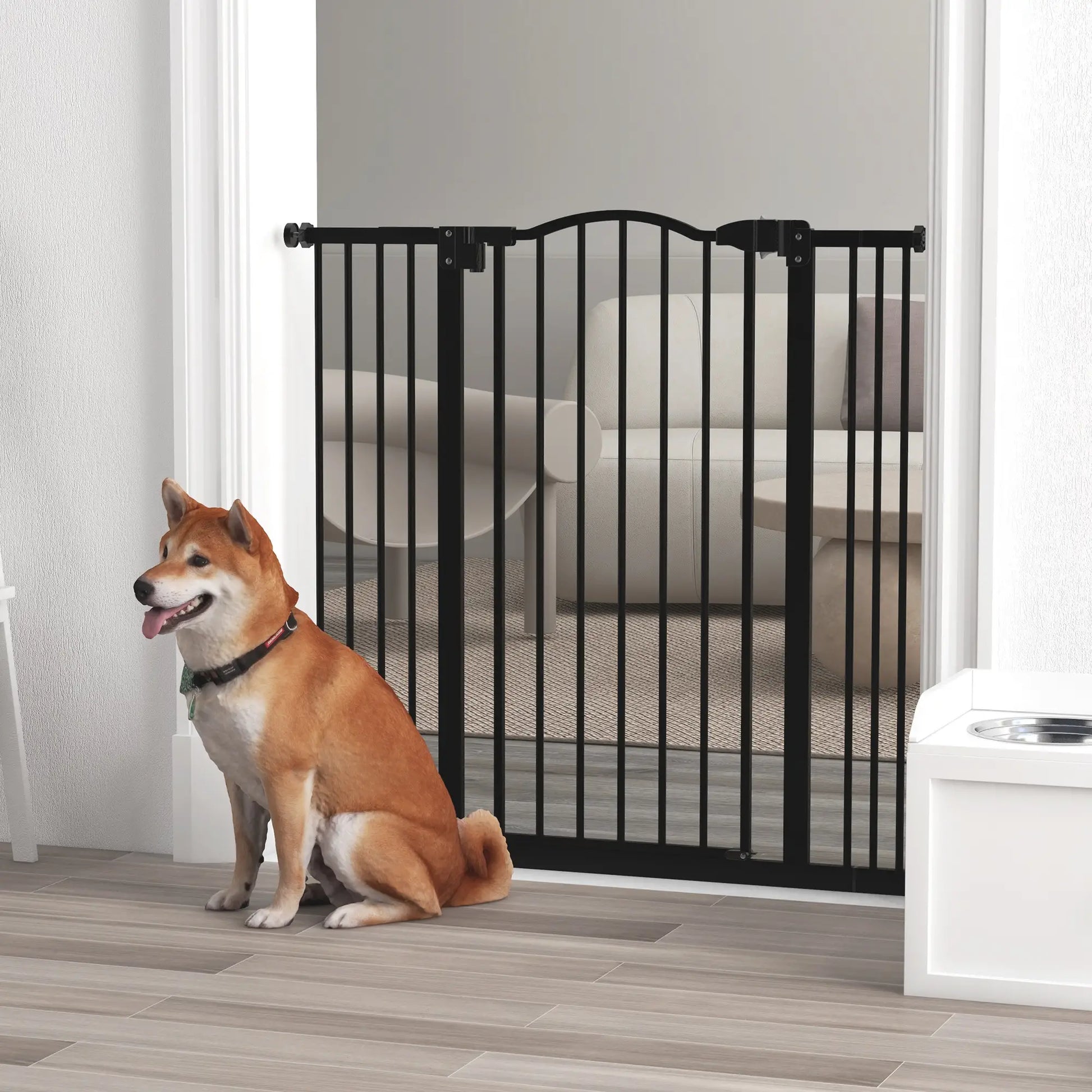 Extra Tall Dog Gate with Door, Pressure Fit, Auto Close, 29"-39", Black Houses, Kennels & Pens at Gallery Canada