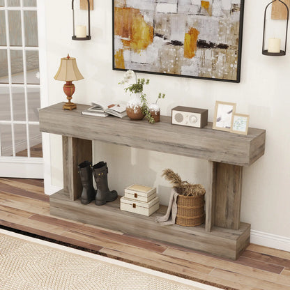 63 Inch Console Table, Vintage Narrow with Storage Shelf, Light Brown Console Tables at Gallery Canada