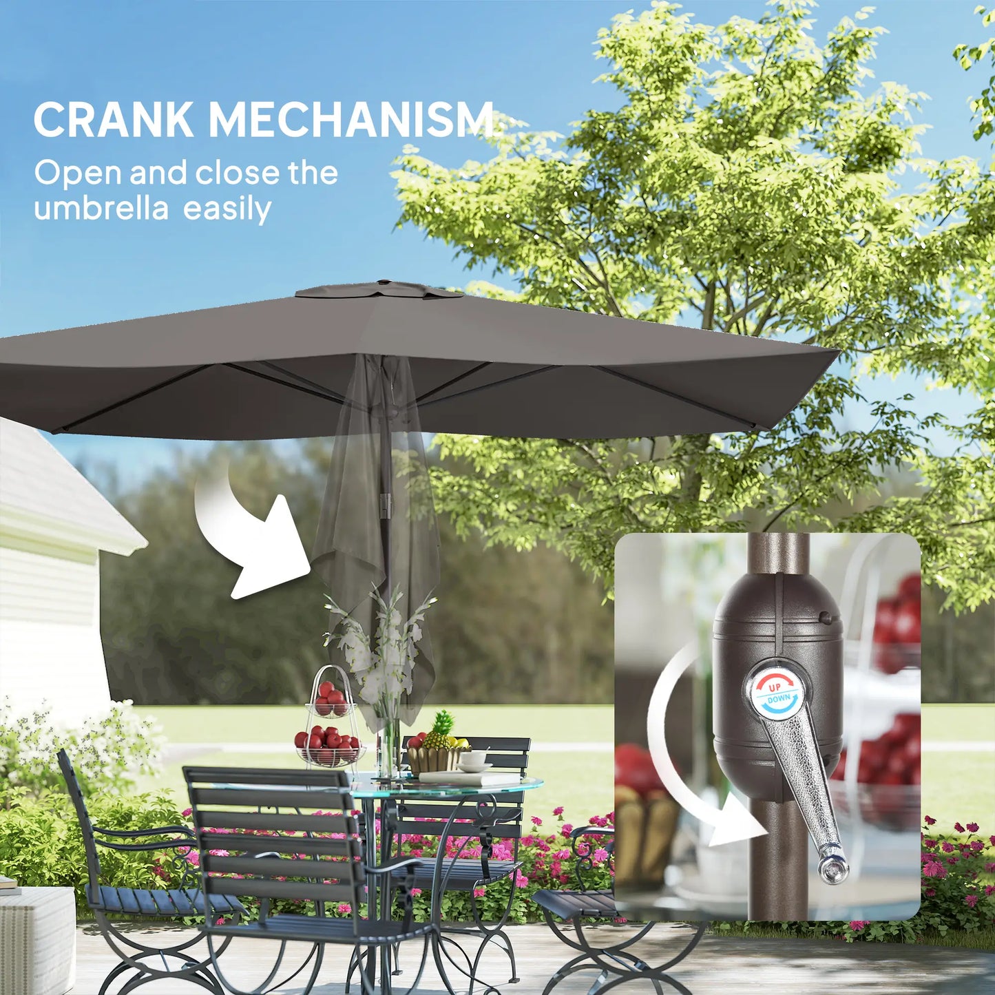 6.5x10ft Rectangle Patio Umbrella, Dark Grey Sun Umbrellas at Gallery Canada