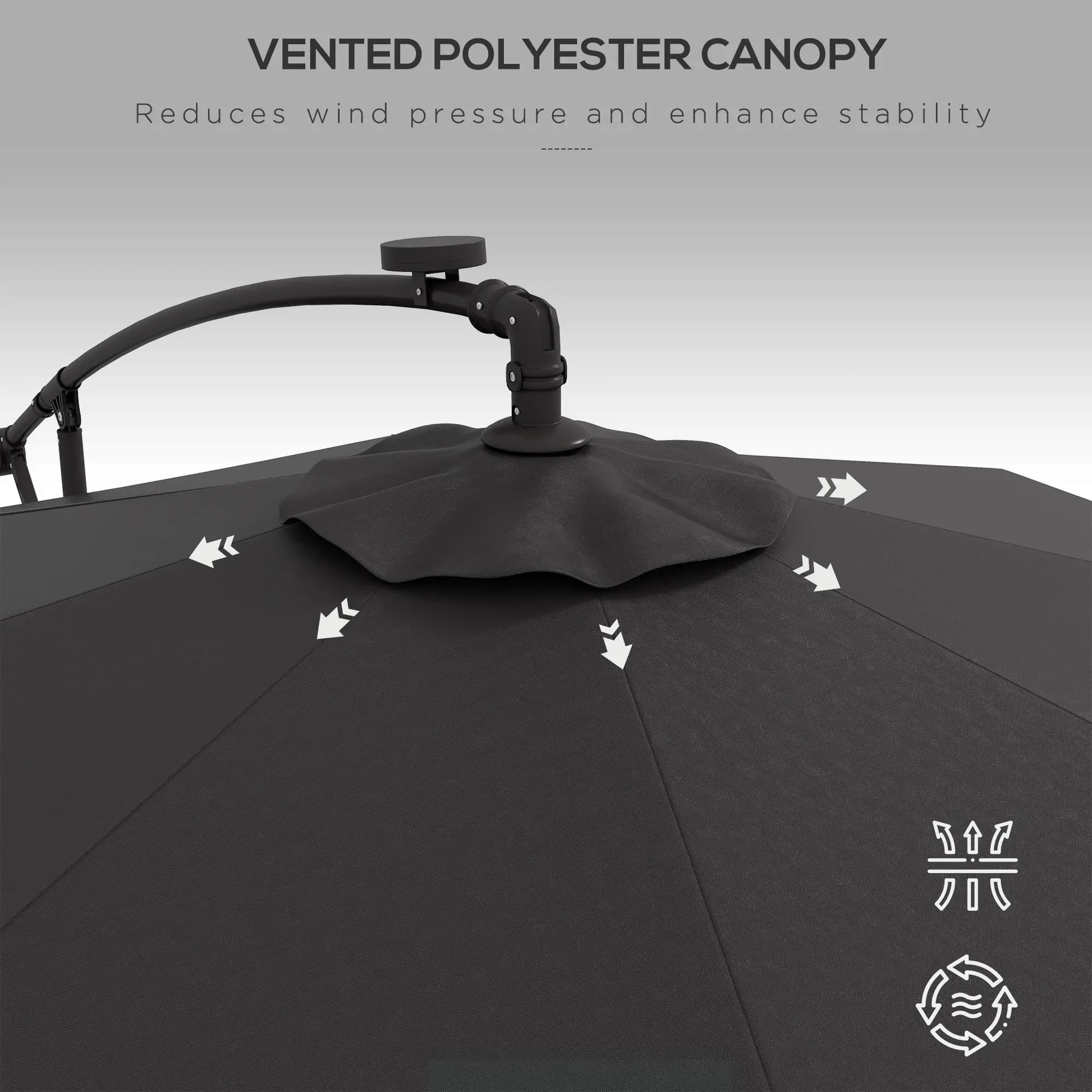 9.5' Offset Patio Umbrella with Solar LED Lights, Dark Grey Cantilever Umbrellas at Gallery Canada