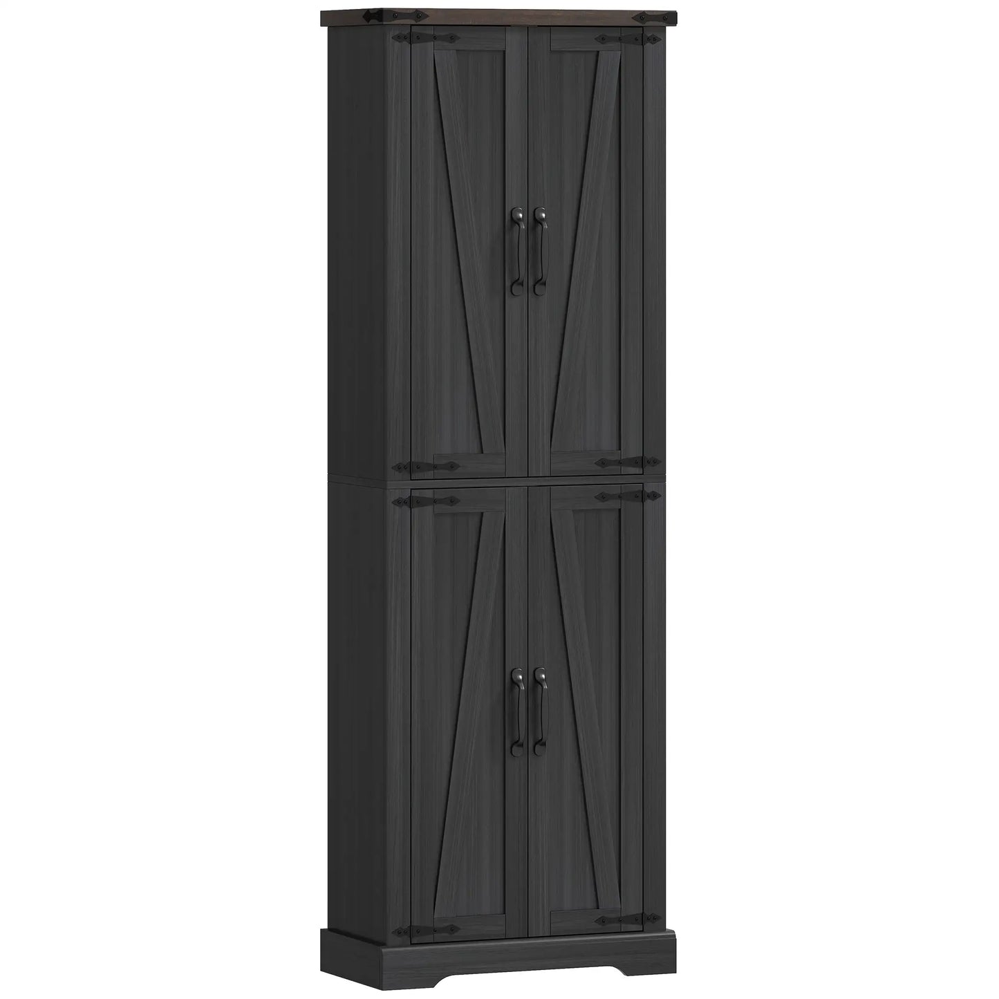 72 Inch Pantry Cabinet, Farmhouse Kitchen Storage with Adjustable Shelves, Black Kitchen Pantry Cabinets Black, Oak at Gallery Canada