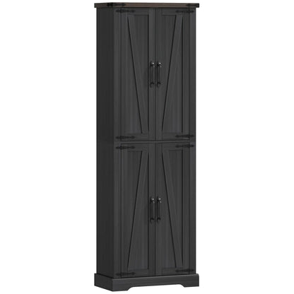 72 Inch Pantry Cabinet, Farmhouse Kitchen Storage with Adjustable Shelves, Black Kitchen Pantry Cabinets Black, Oak at Gallery Canada