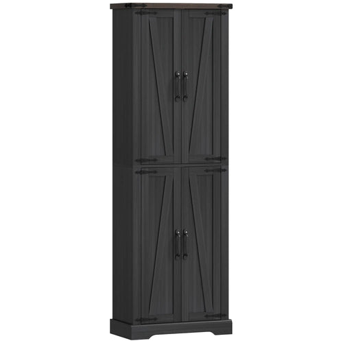 72 Inch Pantry Cabinet, Farmhouse Kitchen Storage with Adjustable Shelves, Black