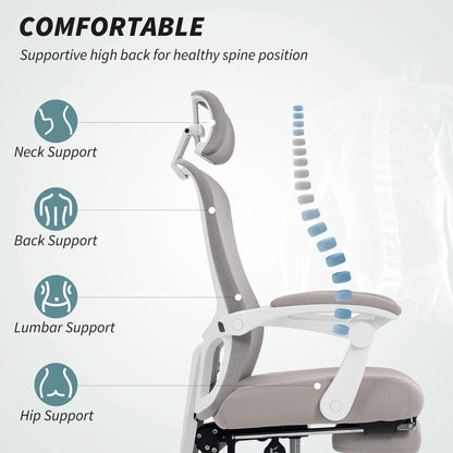 Ergonomic Office Chair, Mesh Reclining Desk Chair, Adjustable Lumbar Support, Headrest, Grey Office Chairs at Gallery Canada