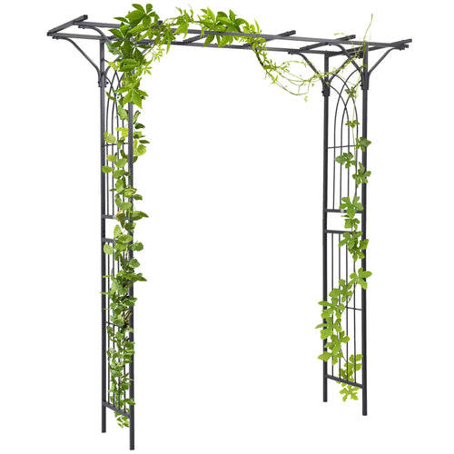 7ft Metal Garden Arch, Outdoor Walkway Arbor, Climbing Plants, Dark Gray