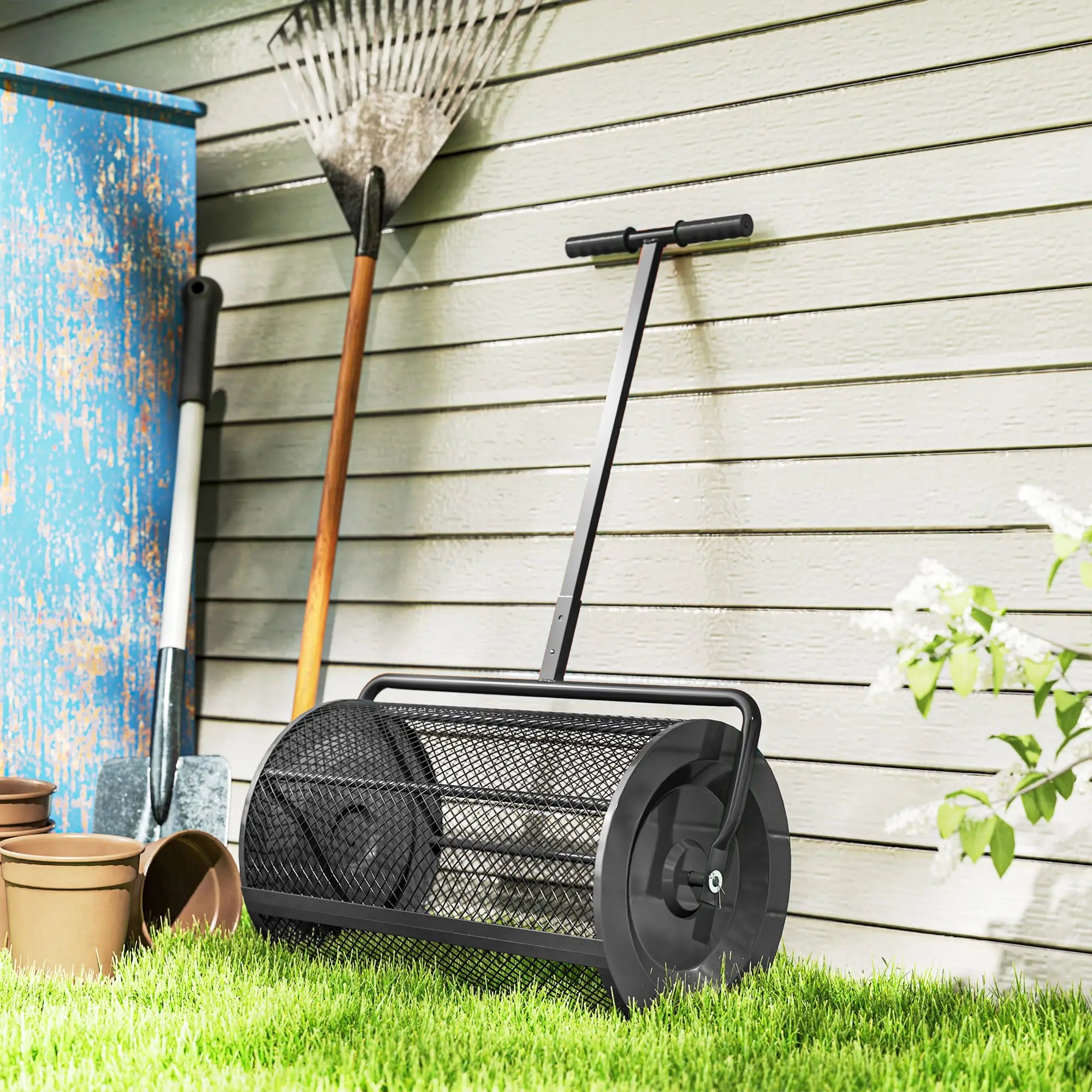 24 Inch Compost Spreader, Adjustable Handle 24.4/26.4 Inch, Black Garden Accessories at Gallery Canada