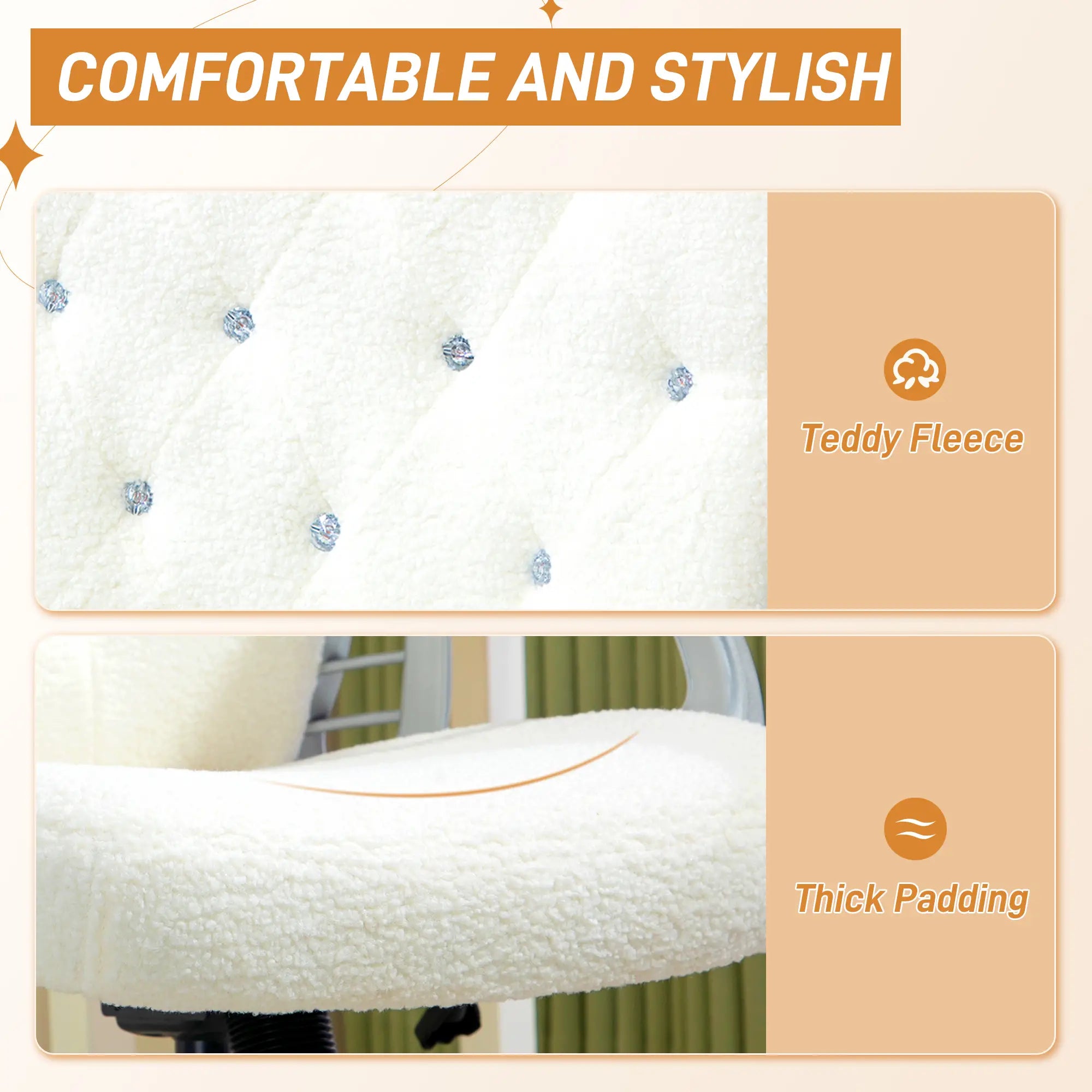 Teddy Fleece Computer Chair, Button Tufted, Swivel Wheels, Adjustable Height, White Executive & Manager Chairs at Gallery Canada