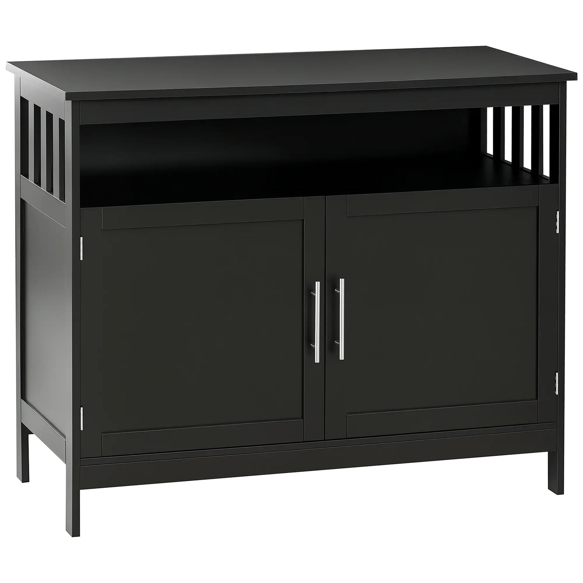 Kitchen Sideboard, Wooden Storage Cabinet, 2-Level Shelf, Black Bar Cabinets Black at Gallery Canada