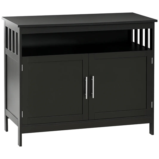 Kitchen Sideboard, Wooden Storage Cabinet, 2-Level Shelf, Black Bar Cabinets Black at Gallery Canada