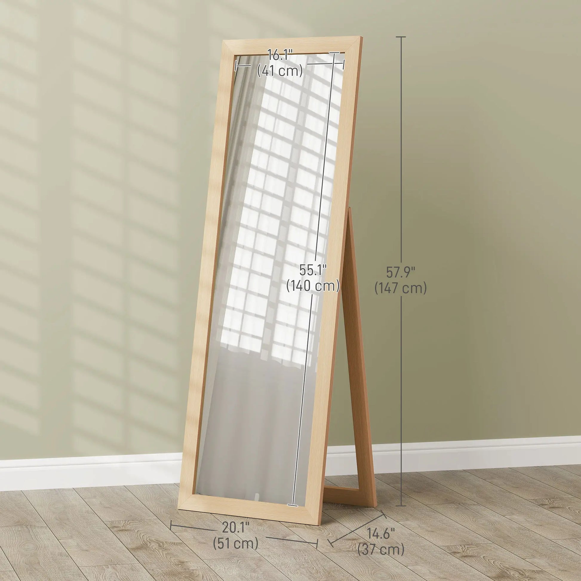58" x 20" Floor Standing Mirror, Full Body, Oak Full Length Mirrors at Gallery Canada