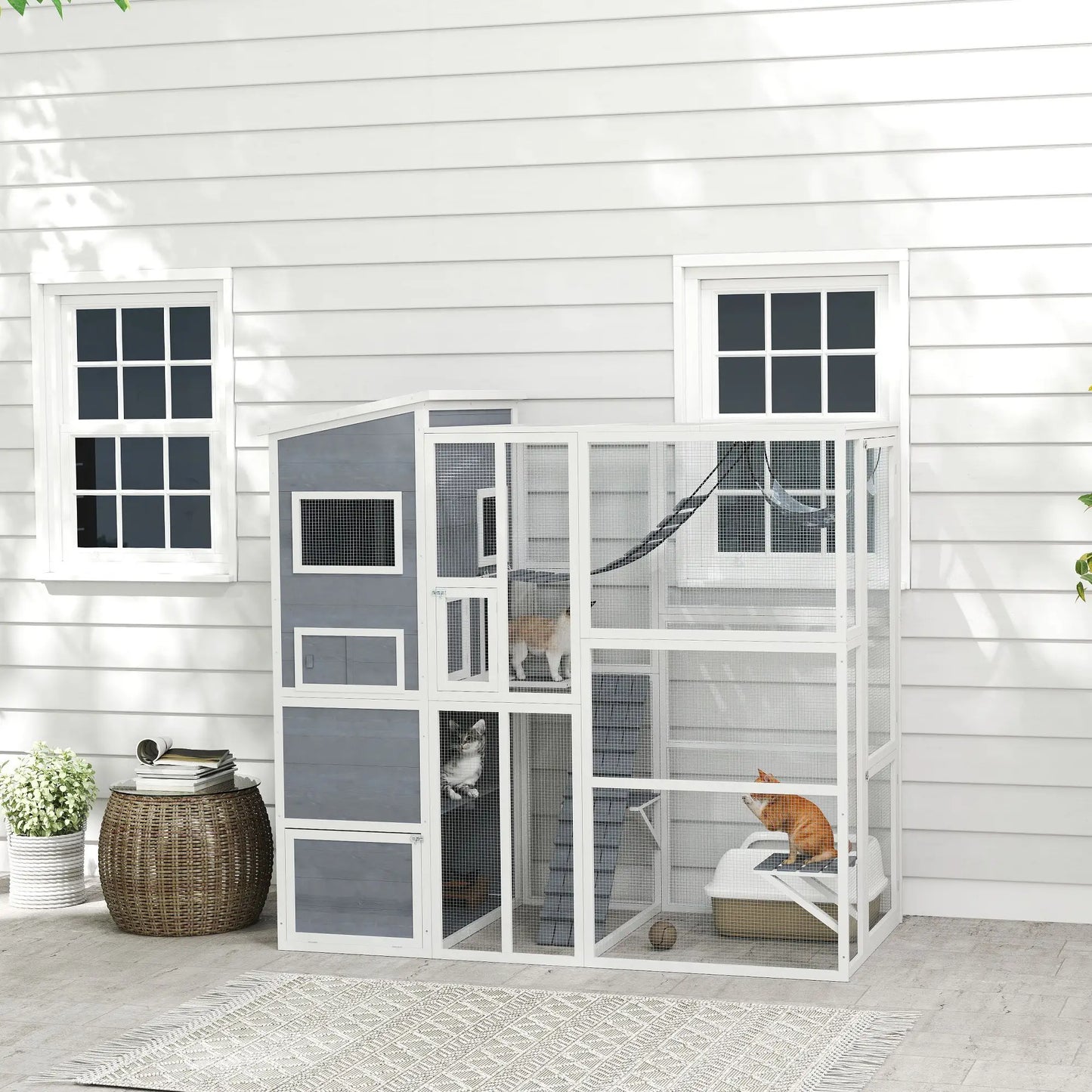 76" Catio Outdoor Cat Enclosure with Condo, Platforms, Grey Outdoor Cat Enclosures at Gallery Canada