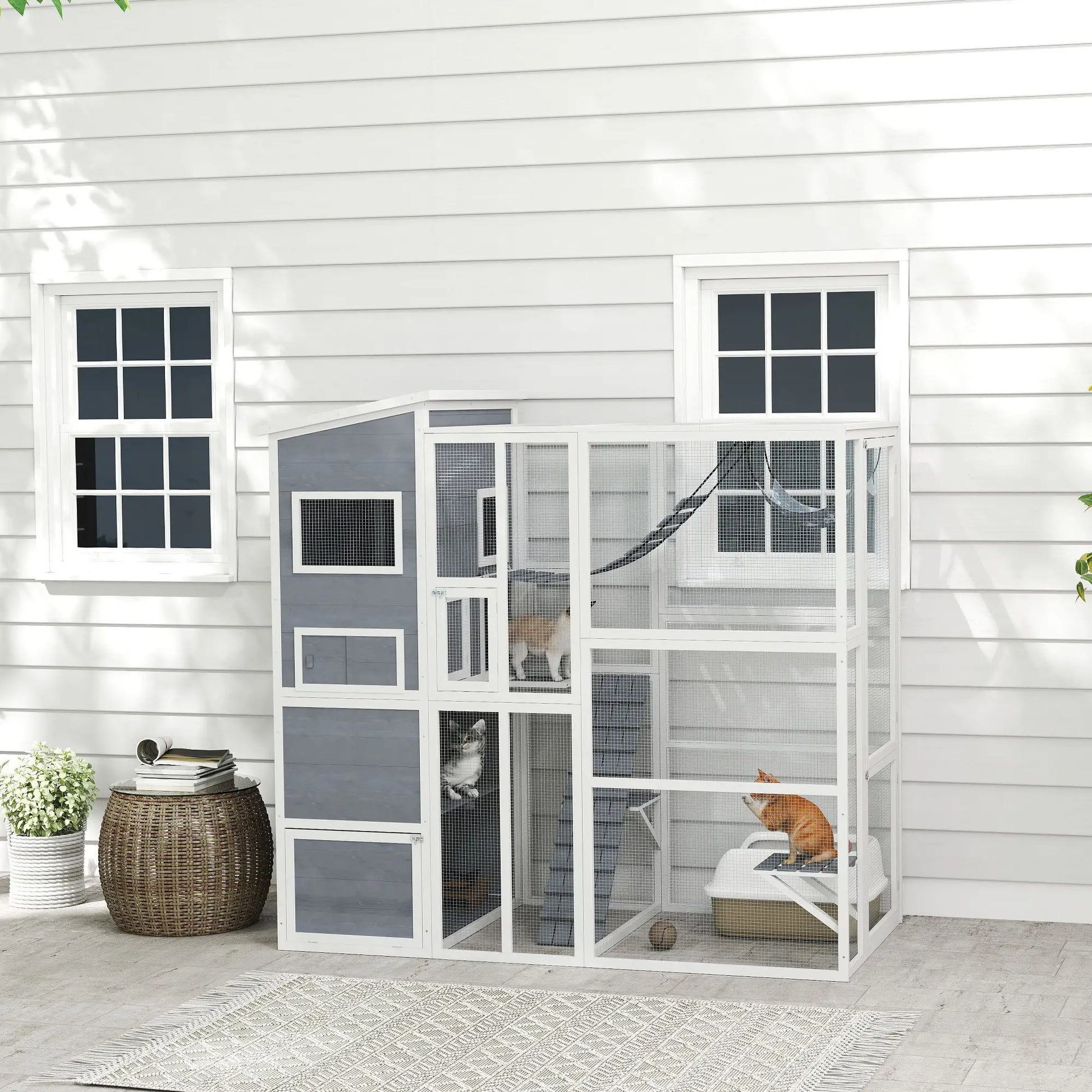 76" Catio Outdoor Cat Enclosure with Condo, Platforms, Grey Outdoor Cat Enclosures at Gallery Canada