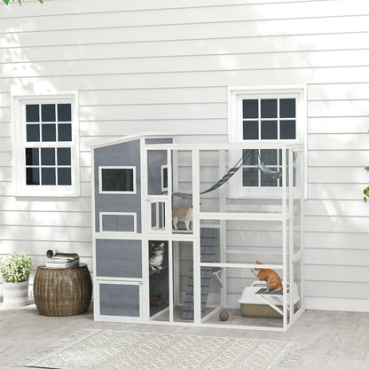 76" Catio Outdoor Cat Enclosure with Condo, Platforms, Grey Outdoor Cat Enclosures at Gallery Canada