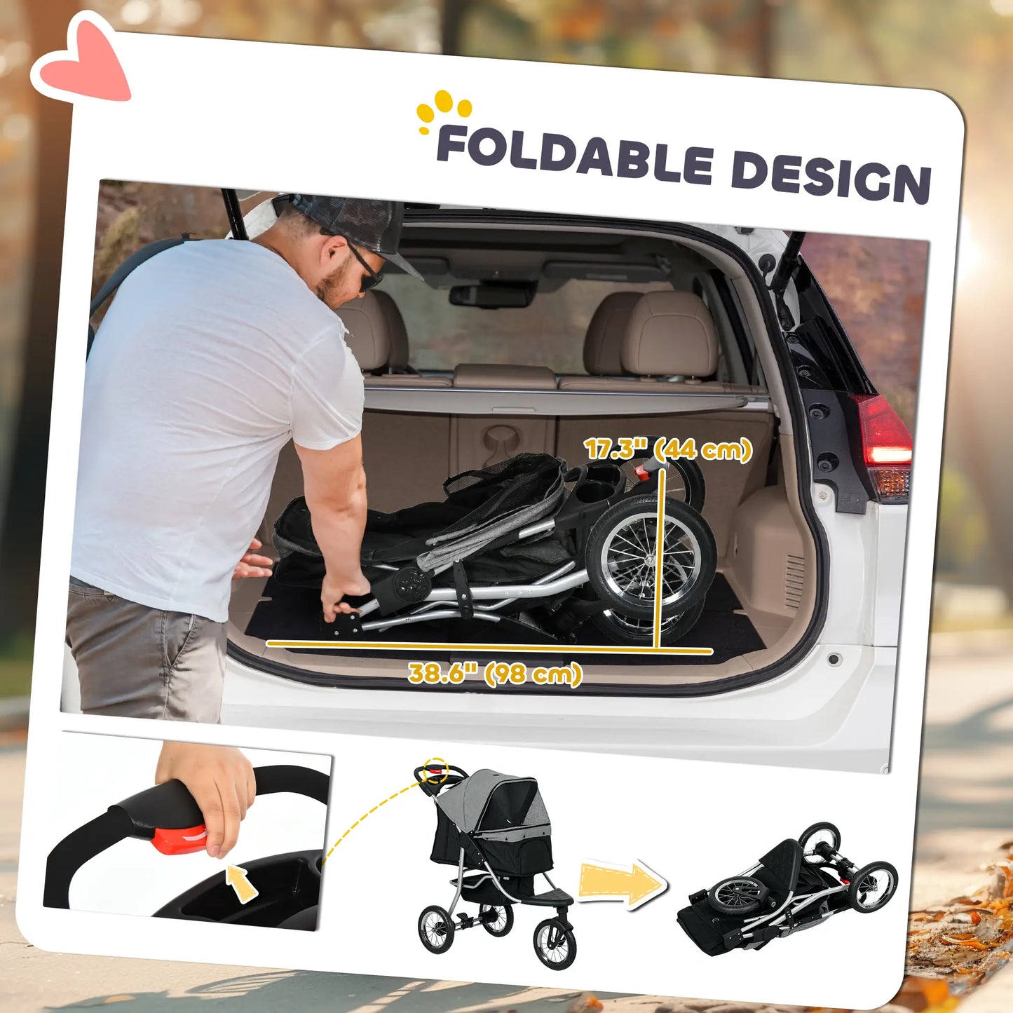 3-Wheel Pet Stroller, One-Click Folding, Adjustable Canopy, Grey Dog Bike Trailers & Strollers at Gallery Canada