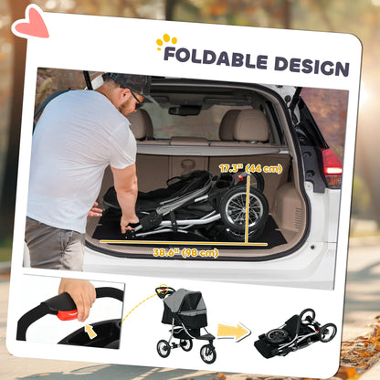 3-Wheel Pet Stroller, One-Click Folding, Adjustable Canopy, Grey Dog Bike Trailers & Strollers at Gallery Canada