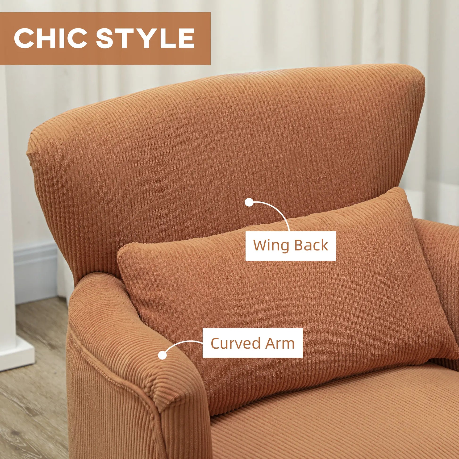 Modern Accent Chair, Upholstered Armchair, Solid Wood Legs, Lumbar Pillow, Orange Accent Chairs at Gallery Canada