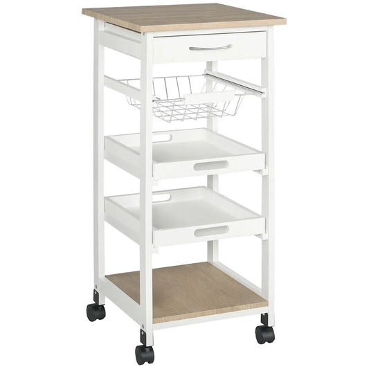 Rolling Kitchen Island Cart, Mobile Storage with Drawer, White Kitchen Islands & Kitchen Carts White, Oak at Gallery Canada