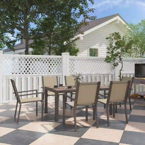 7-Piece Outdoor Dining Set With Rectangular Table & 6 Stackable Chairs