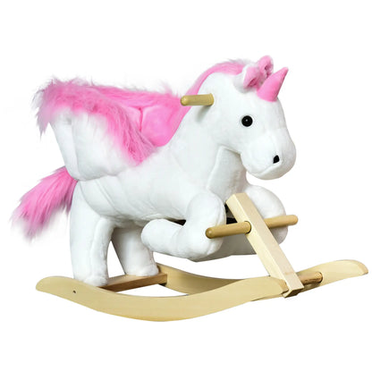 Kids Rocking Horse, Plush Unicorn Ride-On Toy, Pink Rocking Horses White and Pink at Gallery Canada