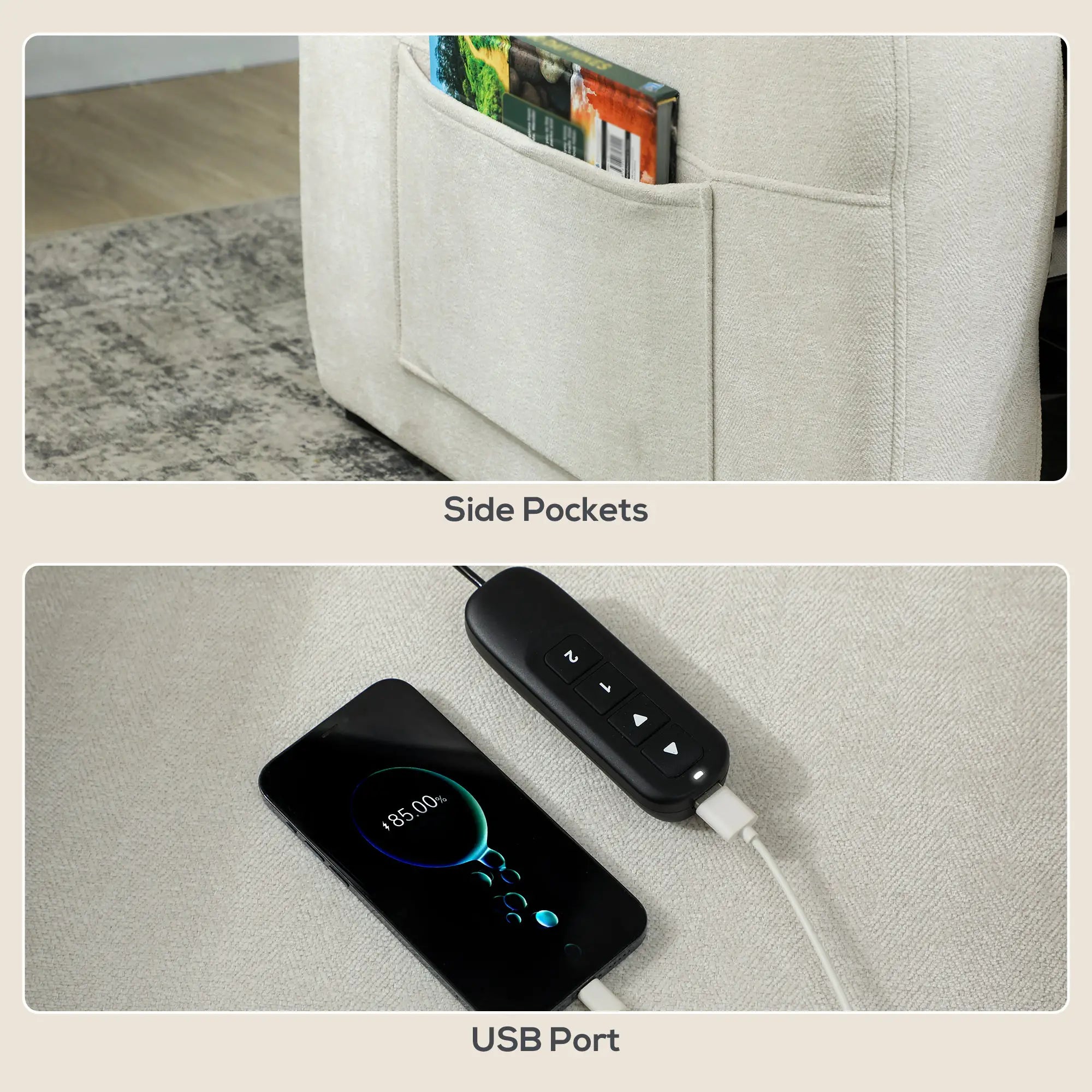 Massage Recliner Chair, Power Recliner, Remote, Pockets, 2 Memory Positions, Beige Single Sofas at Gallery Canada