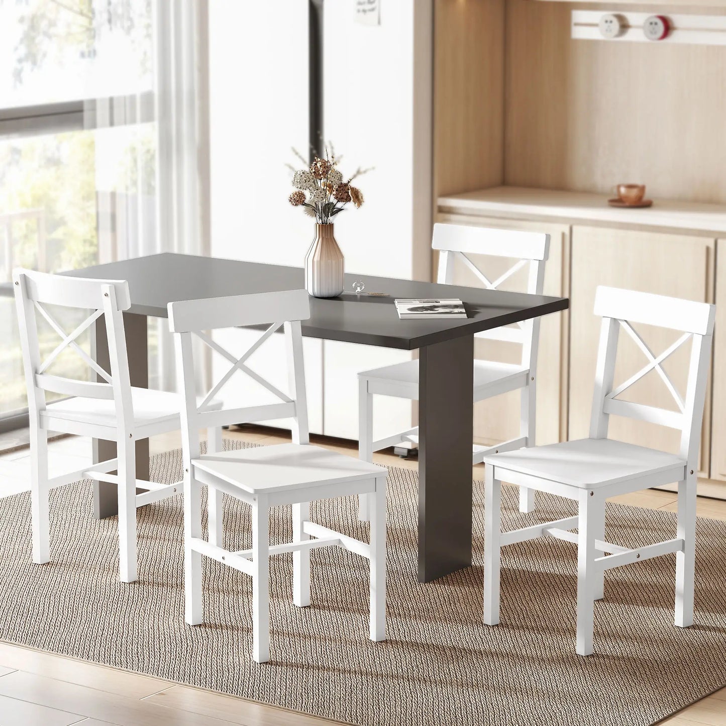 Wooden Dining Chairs Set of 4, Cross Back, Solid Structure, White Dining Chairs at Gallery Canada