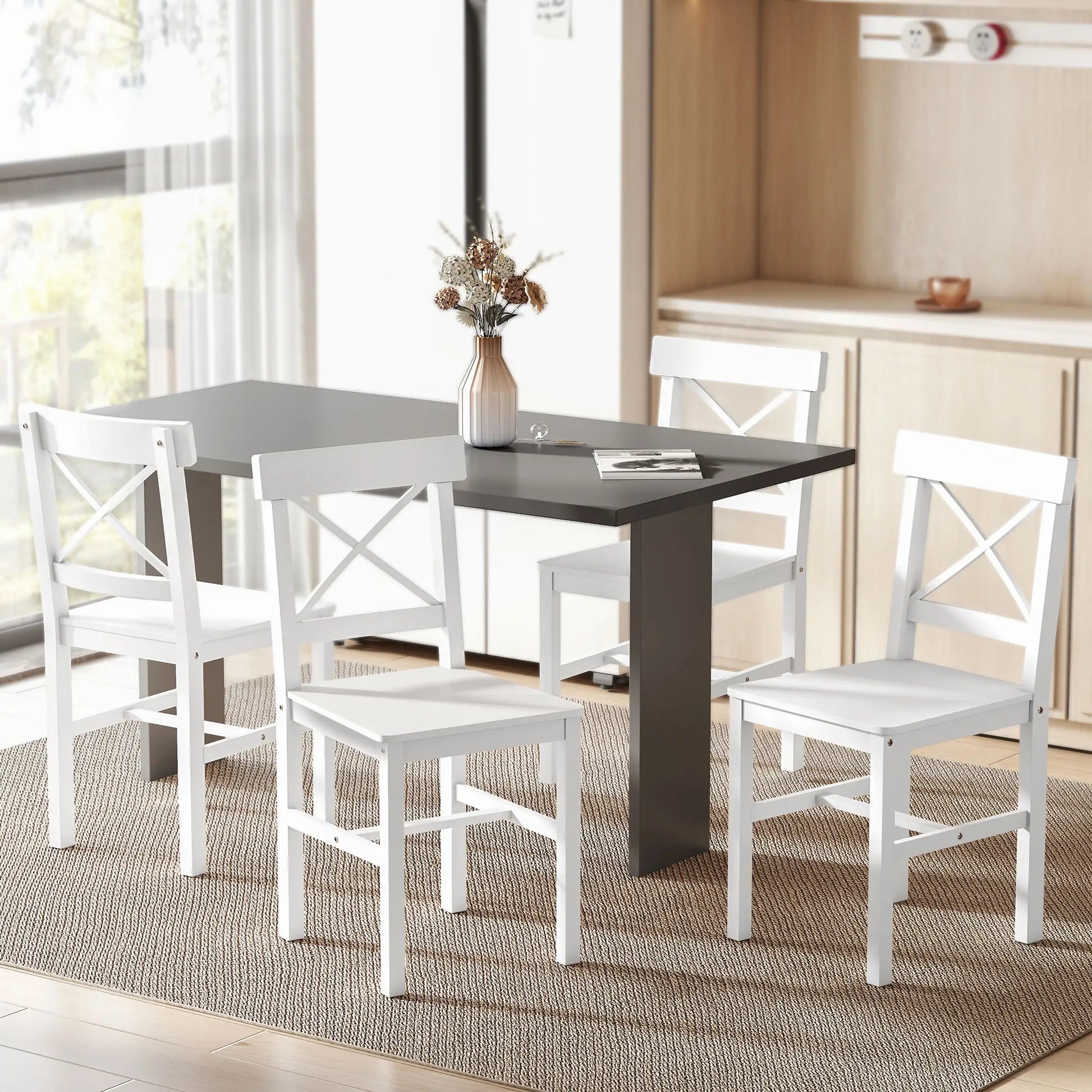 Wooden Dining Chairs Set of 4, Cross Back, Solid Structure, White Dining Chairs at Gallery Canada