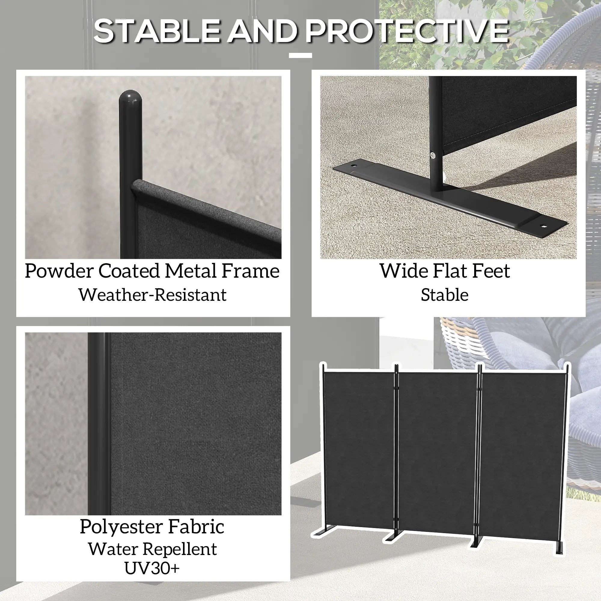 3 Panel Folding Privacy Screen, 5.8FT Tall, UV30+ Protection, Dark Grey Side Awnings at Gallery Canada