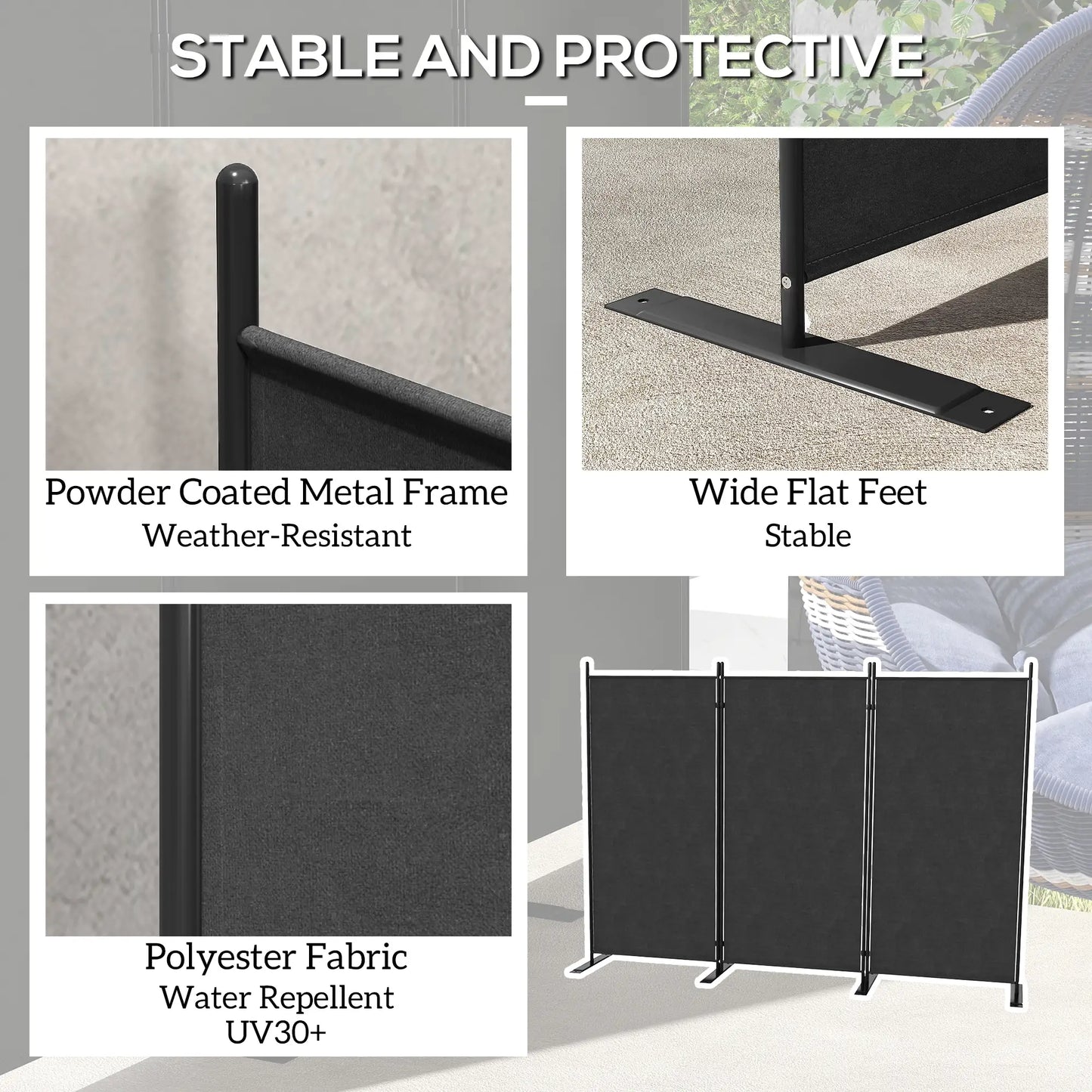3 Panel Folding Privacy Screen, 5.8FT Tall, UV30+ Protection, Dark Grey Side Awnings at Gallery Canada