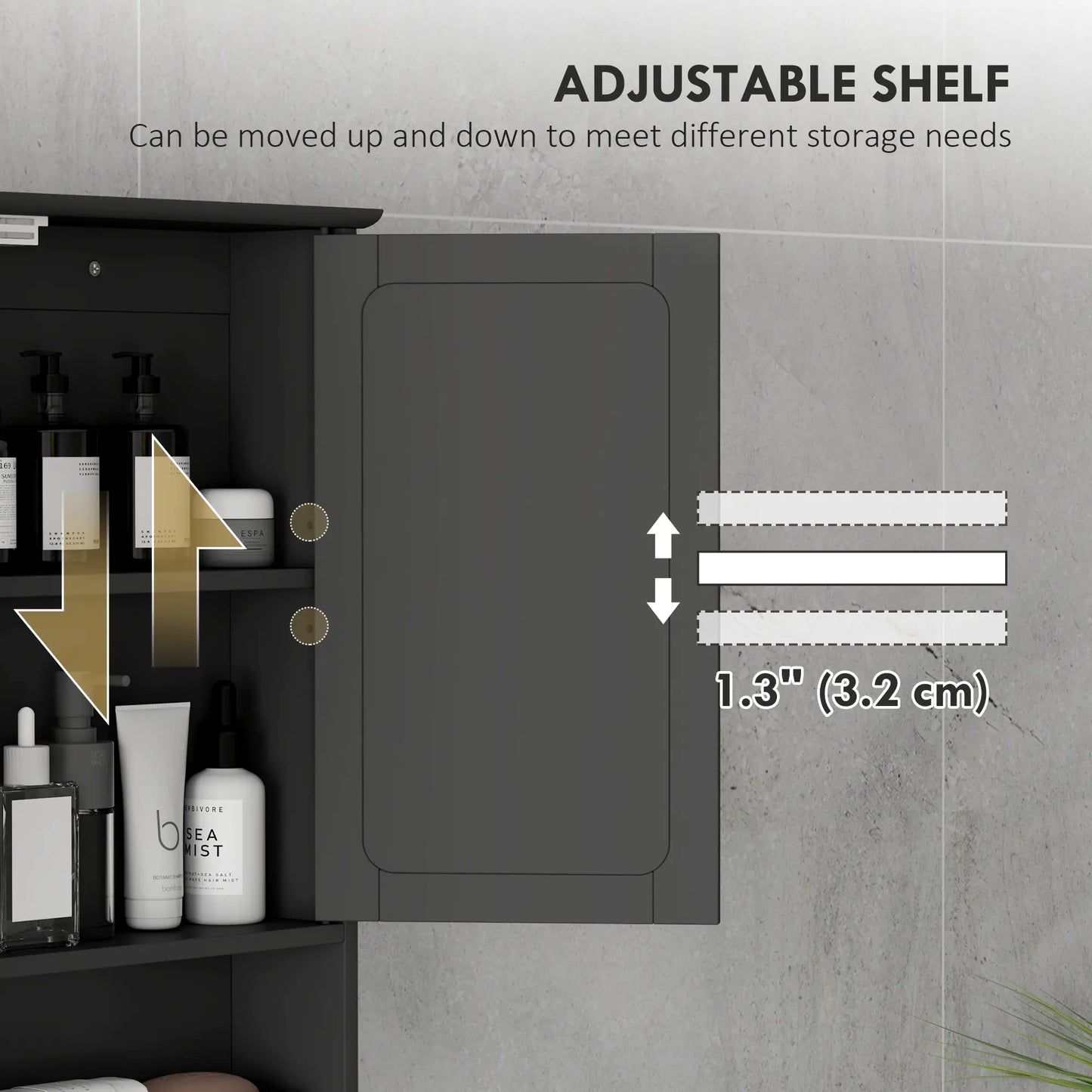 Wall-Mounted Medicine Cabinet, Double Doors, Open Shelf, Adjustable, Black Mirror Medicine Cabinets at Gallery Canada