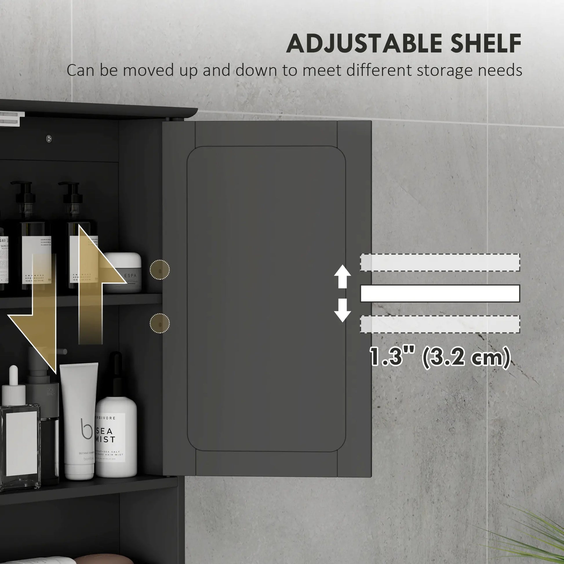 Wall-Mounted Medicine Cabinet, Double Doors, Open Shelf, Adjustable, Black Mirror Medicine Cabinets at Gallery Canada