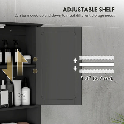 Wall-Mounted Medicine Cabinet, Double Doors, Open Shelf, Adjustable, Black Mirror Medicine Cabinets at Gallery Canada