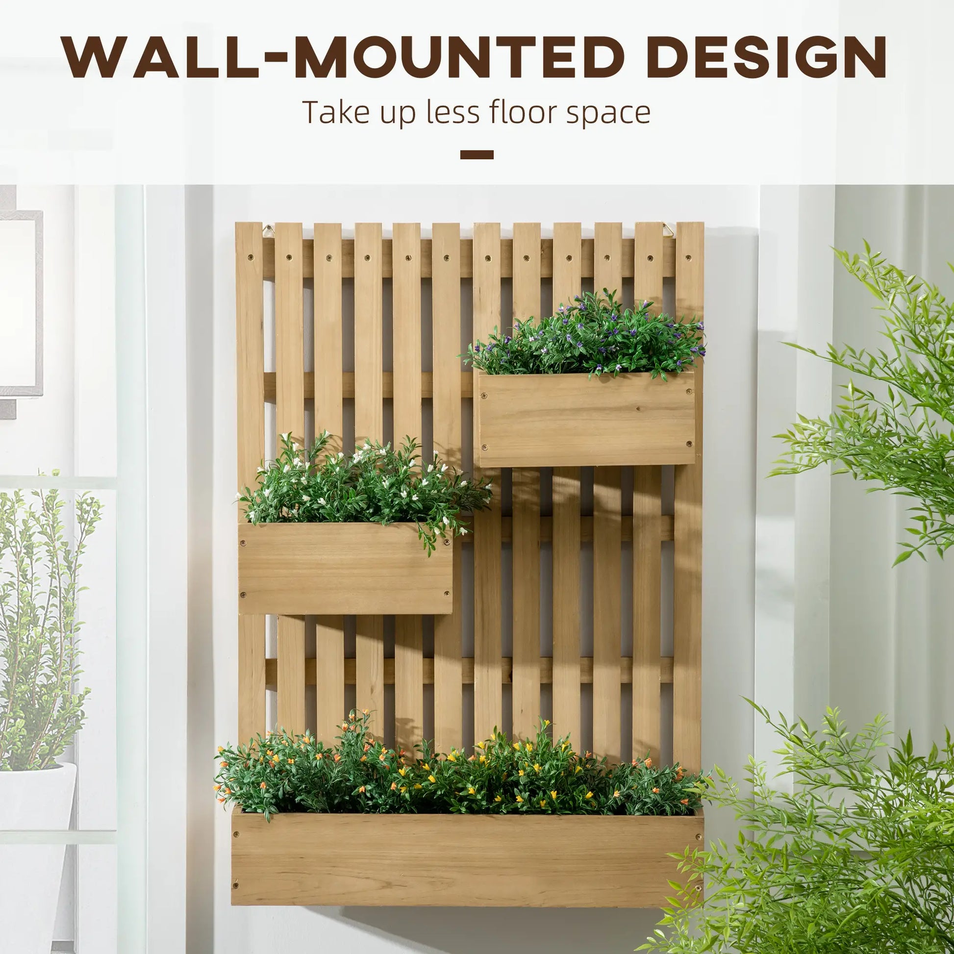 3 Box Raised Garden Bed with Trellis, Wall-Mounted Wood Planter Raised Garden Beds at Gallery Canada