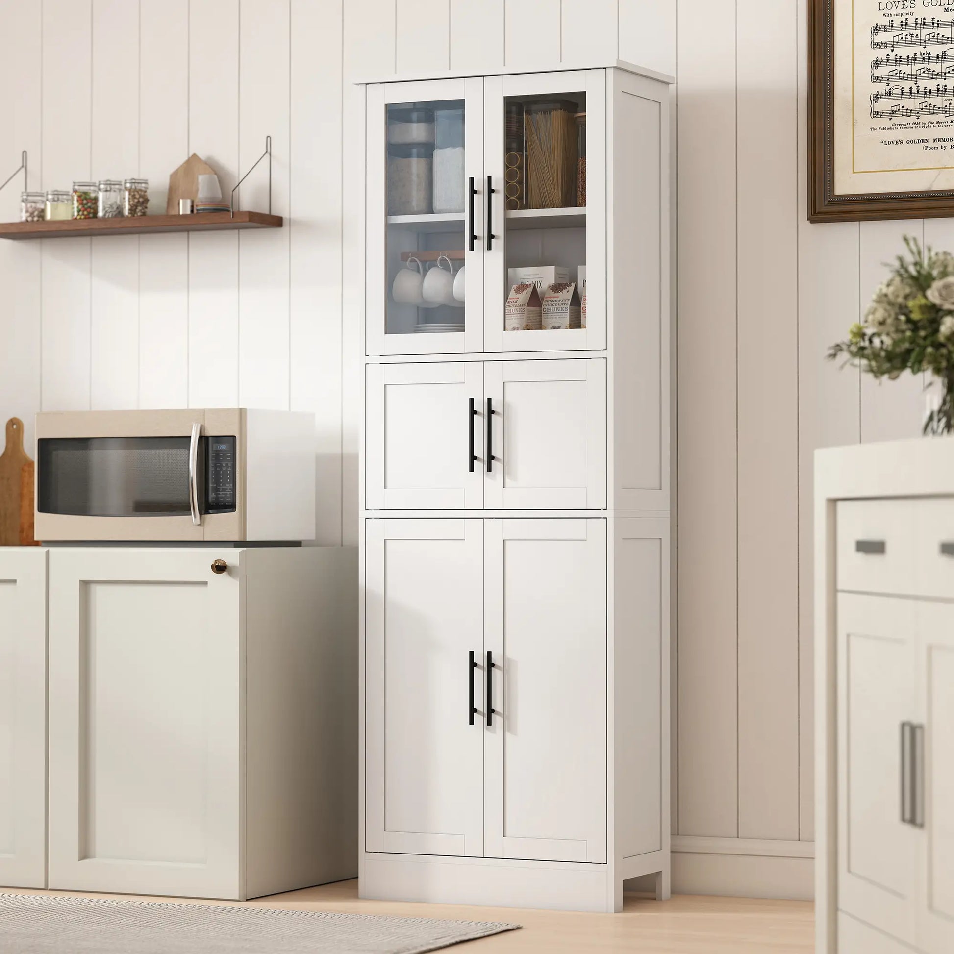67" Tall Bathroom Storage Cabinet, Glass Doors, Adjustable Shelves, White Bathroom Cabinets at Gallery Canada