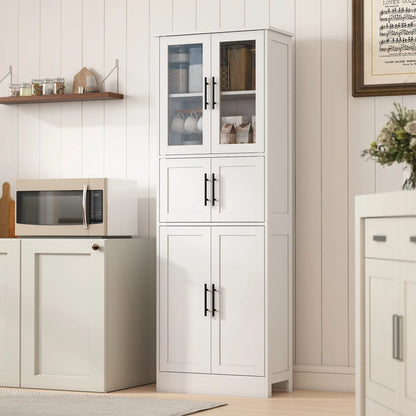 67" Tall Bathroom Storage Cabinet, Glass Doors, Adjustable Shelves, White Bathroom Cabinets at Gallery Canada