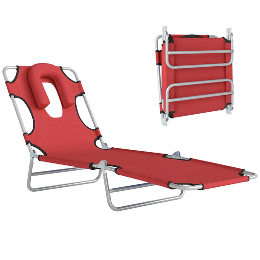 Outdoor Lounge Chair, Adjustable Folding Chaise, Sun Lounger Bed, Red Lounger Chairs Red at Gallery Canada