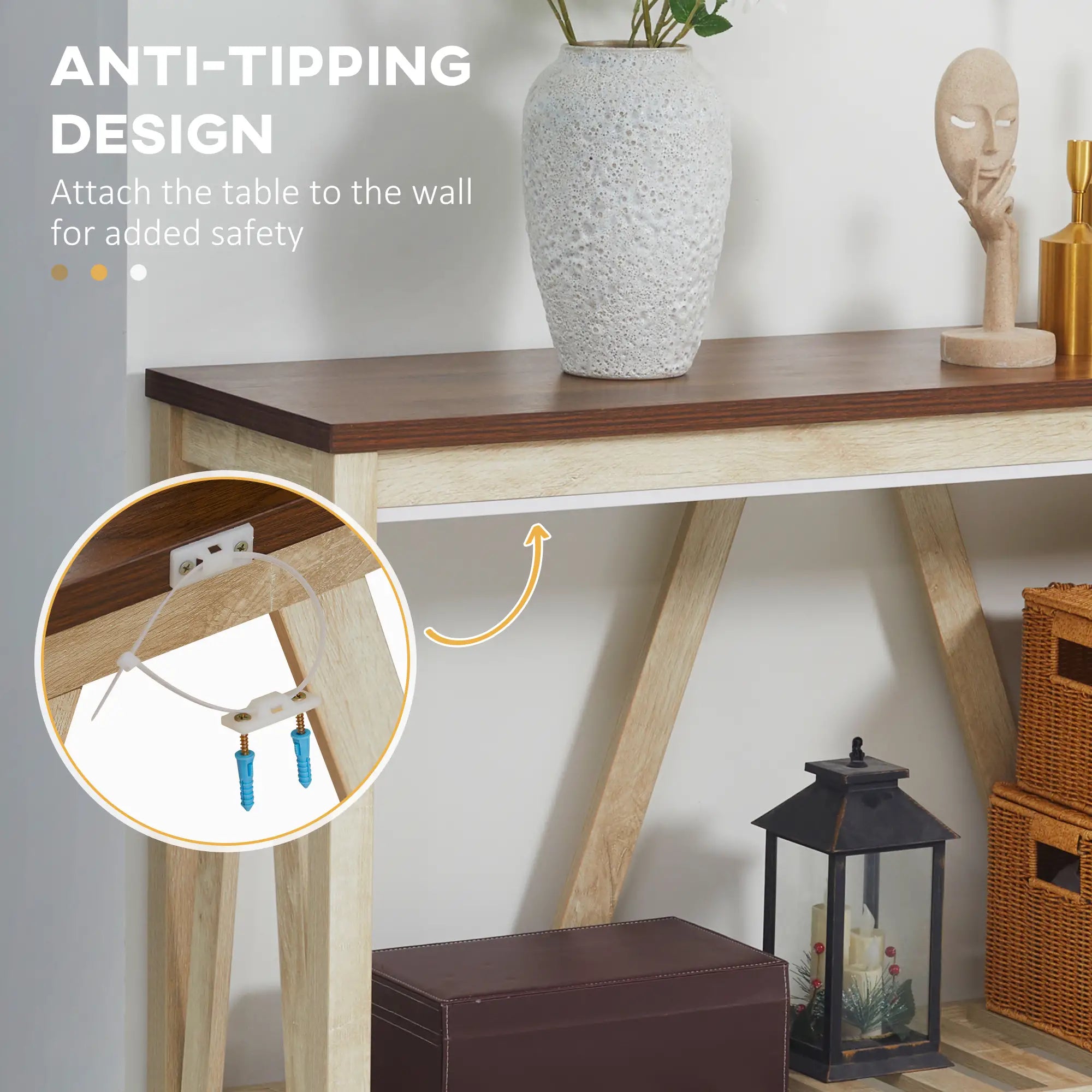 Farmhouse Console Table with Storage Shelf, Rustic Sofa Table, Oak Console Tables at Gallery Canada