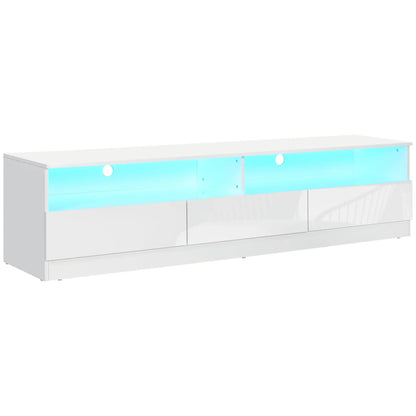 LED Lighted TV Stand for 75" TVs, Modern Cabinet with Drawers, High Gloss, White TV Stands High Gloss White at Gallery Canada