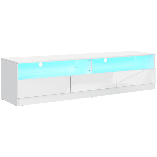 LED Lighted TV Stand for 75" TVs, Modern Cabinet with Drawers, High Gloss, White TV Stands High Gloss White at Gallery Canada